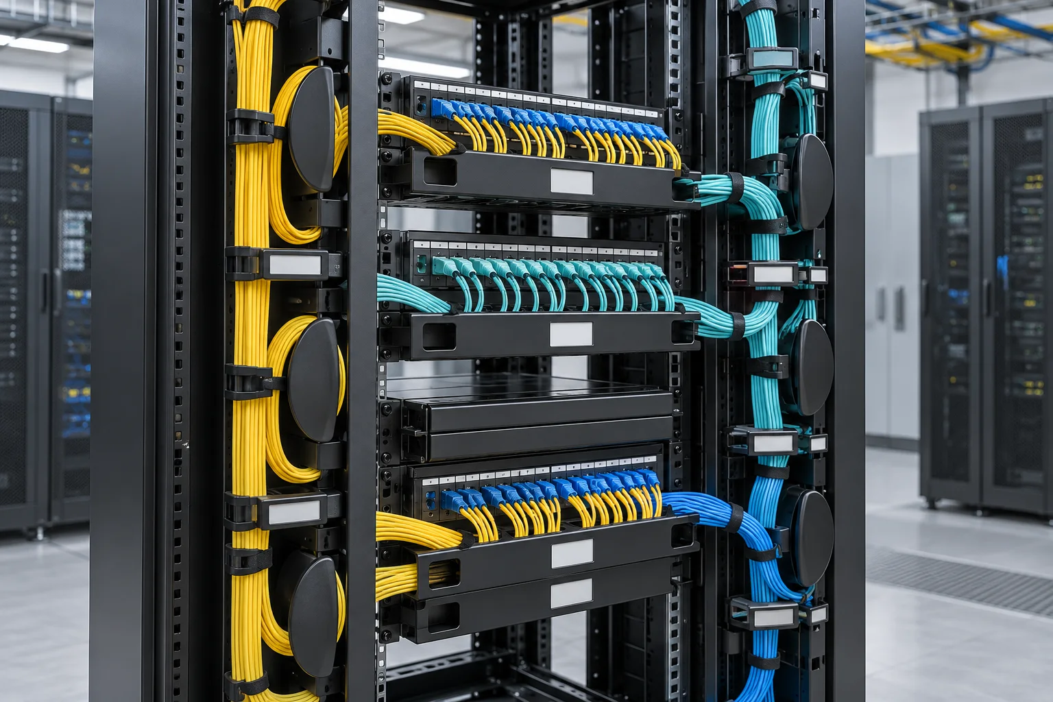 Rack fiber cable management with bend-radius control