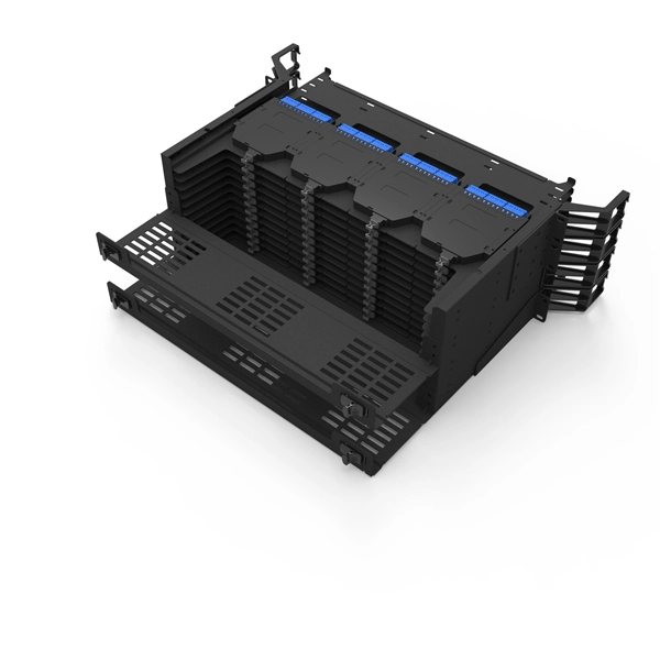 Three-level distribution box with top inlet and bottom outlet